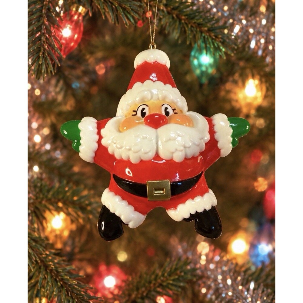1980's Kitsch Christmas Ornament Plastic Santa Star 4" Vintage Retro Holiday